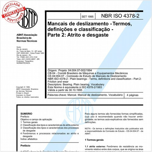 Mancais de deslizamento - Termos, definições e classificação - Parte 2: Atrito e desgaste