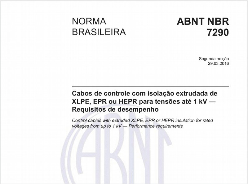 Cabos de controle com isolação extrudada de XLPE, EPR ou HEPR para tensões até 1 kV - Requisitos de desempenho