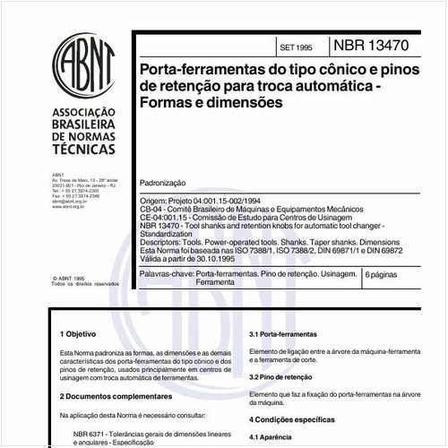 Porta-ferramentas do tipo cônico e pinos de retenção para troca automática - Formas e dimensões
