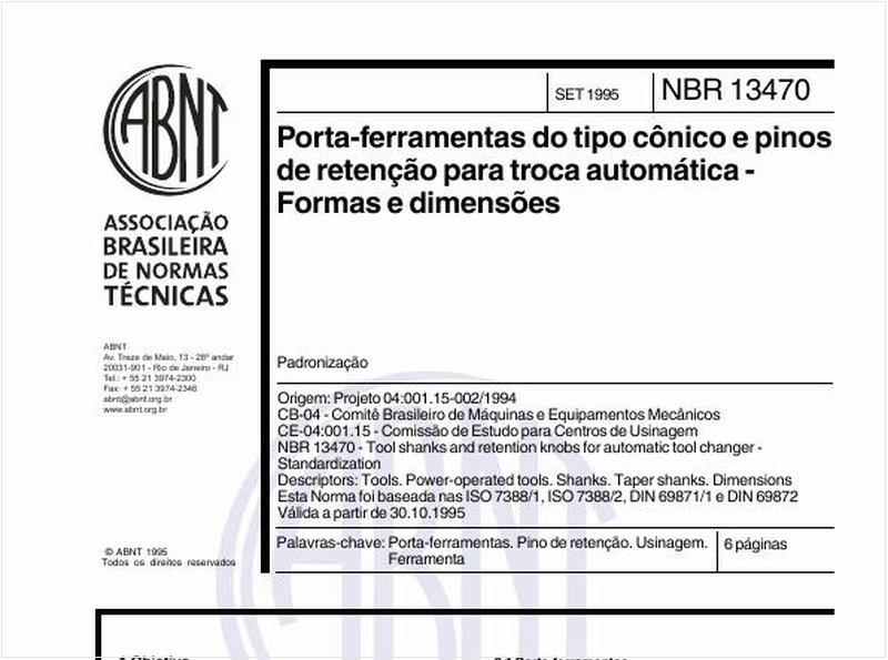 Porta-ferramentas do tipo cônico e pinos de retenção para troca automática - Formas e dimensões