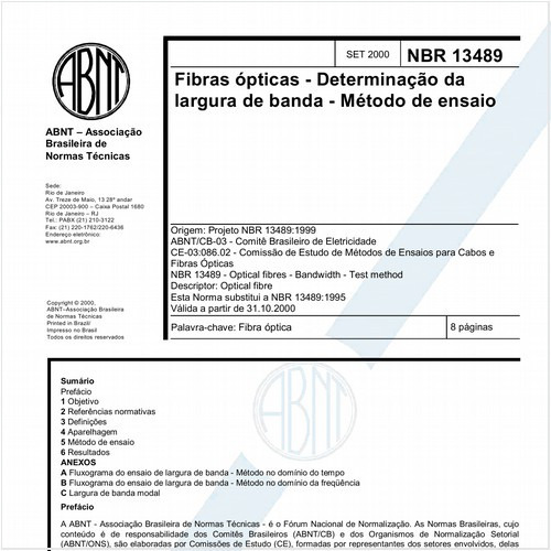 Fibras ópticas - Determinação da largura de banda - Método de ensaio