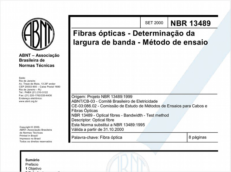 Fibras ópticas - Determinação da largura de banda - Método de ensaio