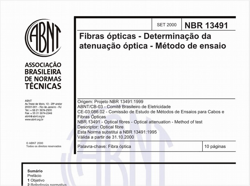 Fibras ópticas - Determinação da atenuação óptica - Método de ensaio