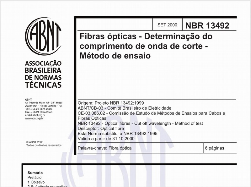Fibras ópticas - Determinação do comprimento de onda de corte - Método de ensaio
