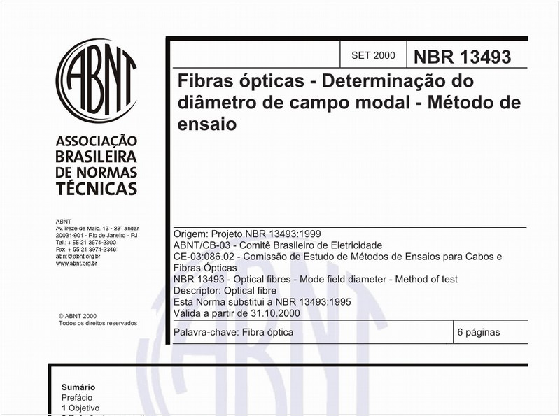 Fibras ópticas - Determinação do diâmetro de campo modal - Método de ensaio