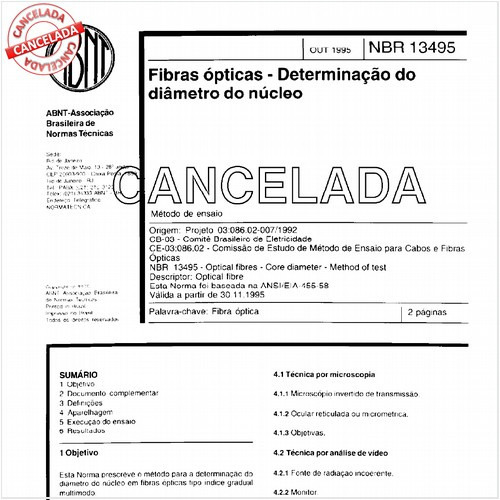 Fibras ópticas - Determinação do diâmetro do núcleo