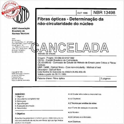 Fibras ópticas - Determinação da não-circularidade do núcleo
