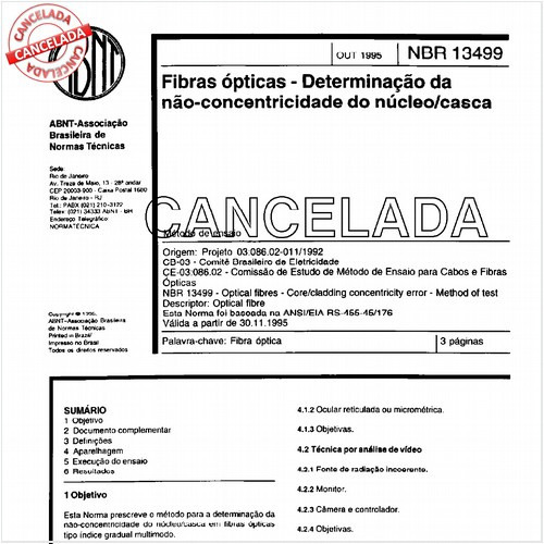 Fibras ópticas - Determinação da não-concentricidade do núcleo/casca