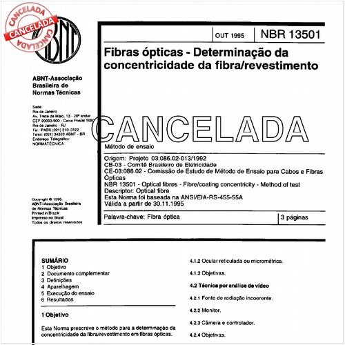 Fibras ópticas - Determinação da concentricidade da fibra/revestimento