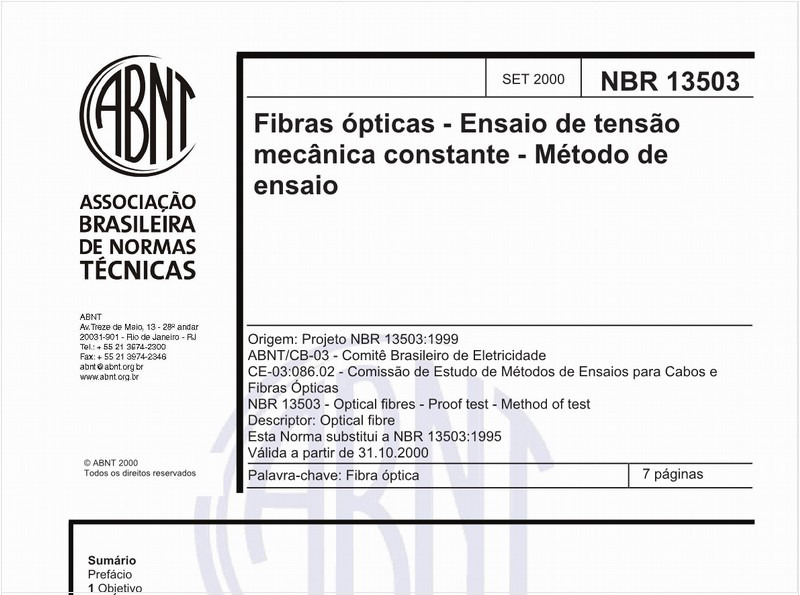 Fibras ópticas - Ensaio de tensão mecânica constante - Método de ensaio
