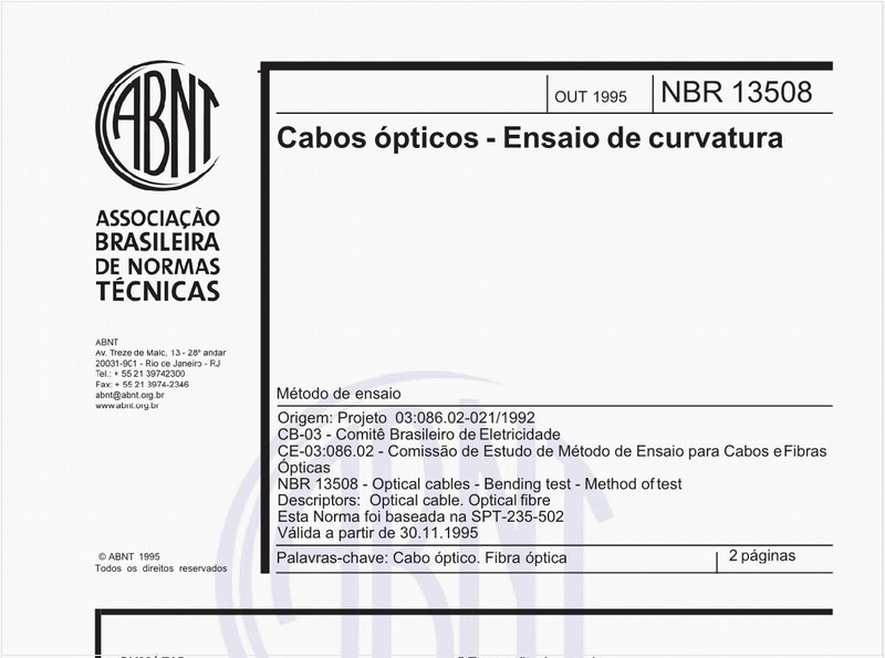 Cabos ópticos - Ensaio de curvatura