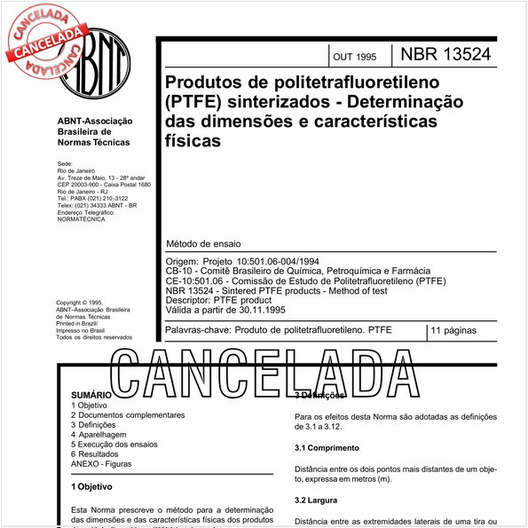 Produtos de politetrafluoretileno (PTFE) sinterizados - Determinação das dimensões e características físicas