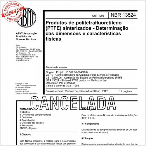 Produtos de politetrafluoretileno (PTFE) sinterizados - Determinação das dimensões e características físicas