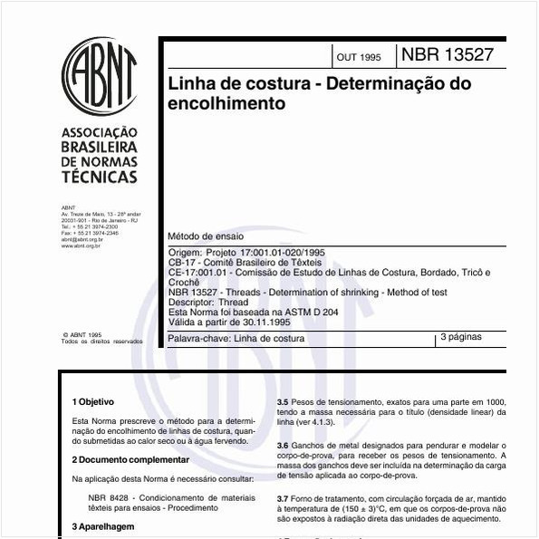 Linha de costura - Determinação do encolhimento