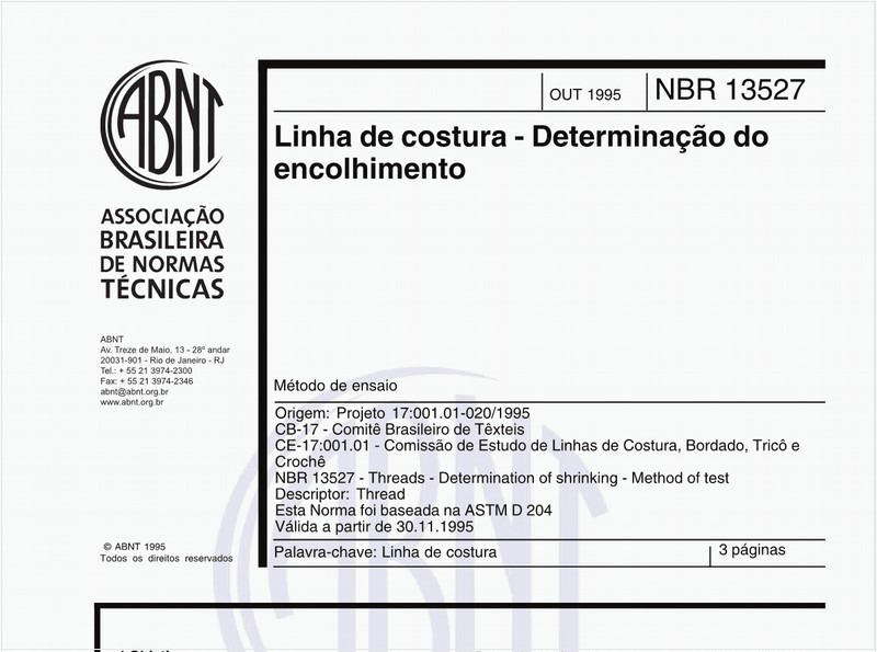 Linha de costura - Determinação do encolhimento