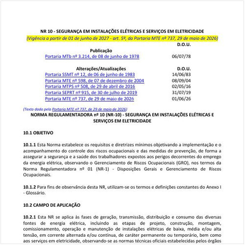 NR 10 - SEGURANÇA EM INSTALAÇÕES ELÉTRICAS E SERVIÇOS EM ELETRICIDADE