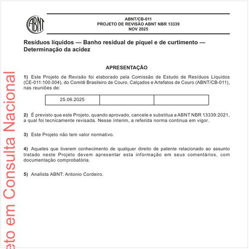 Resíduos líquidos — Banho residual de píquel e de curtimento — Determinação da acidez