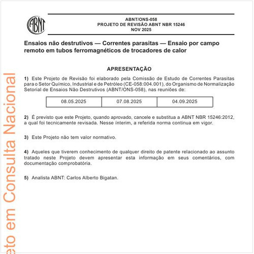 Ensaios não destrutivos — Correntes parasitas - Ensaio por campo remoto em tubos ferromagnéticos de trocadores de calor