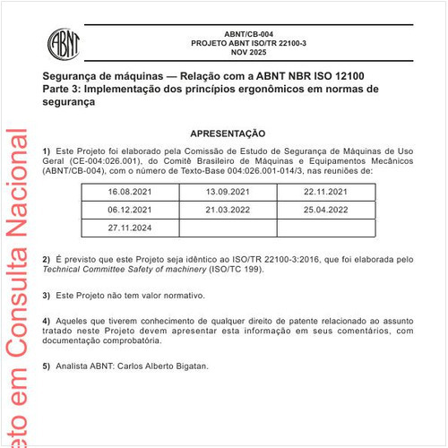 Segurança de máquinas - Relação com a ABNT NBR ISO 12100 Parte 3: Implementação dos princípios ergonômicos em normas de segurança