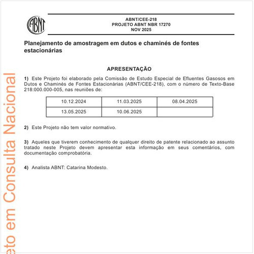 Planejamento de amostragem em dutos e chaminés de fontes estacionárias