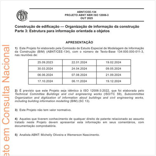 Construção de edificação - Organização de informação da construção Parte 3: Estrutura para informação orientada a objetos