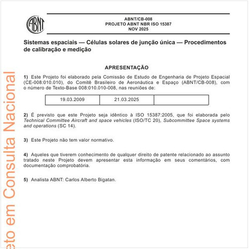 Sistemas espaciais - Células solares de junção única - Procedimentos de calibração e medição