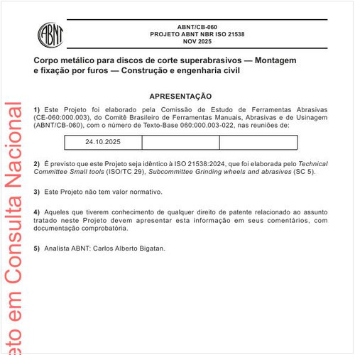 Corpo metálico para discos de corte superabrasivos - Montagem e fixação por furos - Construção e engenharia civil