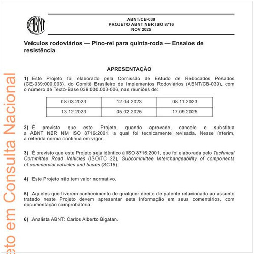 Veículos rodoviários - Pino-rei para quinta-roda - Ensaios de resistência