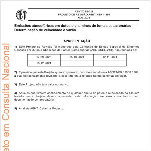 Emissões atmosféricas em dutos e chaminés de fontes estacionárias — Determinação de velocidade e vazão