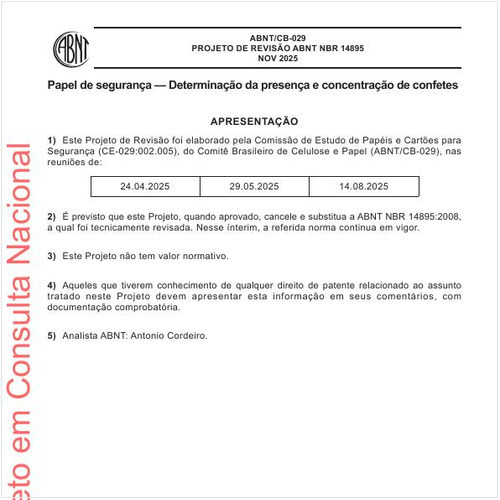 Papel de segurança — Determinação da presença e concentração de confetes