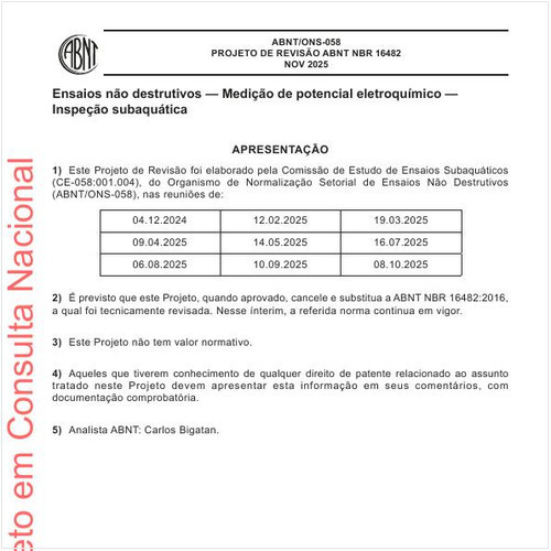 Ensaios não destrutivos - Medição de potencial eletroquímico - Inspeção subaquática
