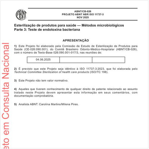 Esterilização de produtos para saúde — Métodos microbiológicos - Parte 3: Teste de endotoxina bacteriana