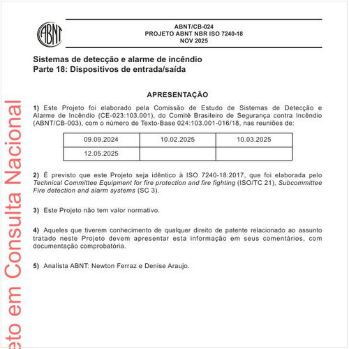 Sistemas de detecção e alarme de incêndio Parte 18: Dispositivos de entrada/saída