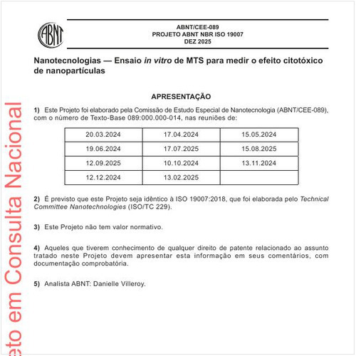 Nanotecnologias — Ensaio in vitro de MTS para medir o efeito citotóxico de nanopartículas