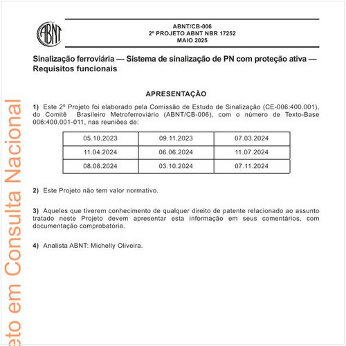 Sinalização ferroviária — Sistema de sinalização de PN com proteção ativa — Requisitos funcionais