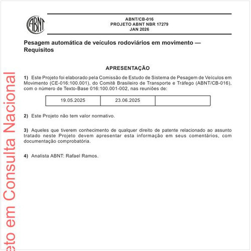 Pesagem automática de veículos rodoviários em movimento — Requisitos