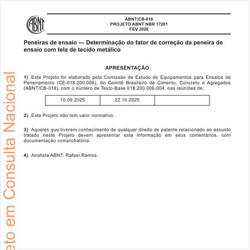 Peneiras de ensaio — Determinação do fator de correção da peneira de ensaio com tela de tecido metálico