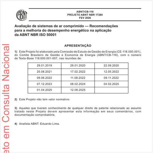 Avaliação de sistemas de ar comprimido — Recomendações para a melhoria do desempenho energético na aplicação da ABNT NBR ISO 50001