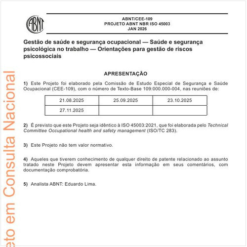 Gestão de saúde e segurança ocupacional — Saúde e segurança psicológica no trabalho — Orientações para gestão de riscos psicossociais