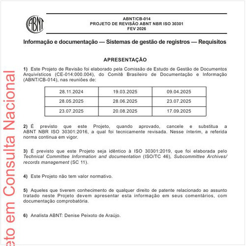 Informação e documentação — Sistemas de gestão de registros — Requisitos