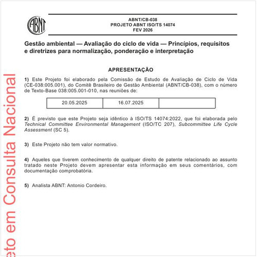 Gestão ambiental — Avaliação do ciclo de vida — Princípios, requisitos e diretrizes para normalização, ponderação e interpretação