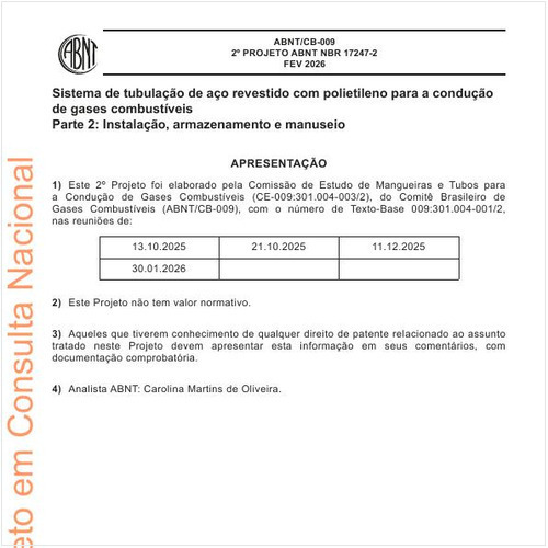 Sistema de tubulação de aço revestido com polietileno para a condução de gases combustíveis Parte 2: Instalação, armazenamento e manuseio
