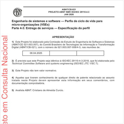 Engenharia de sistemas e software — Perfis de ciclo de vida para micro-organizações (VSEs) - Parte 4-3: Entrega de serviços — Especificação do perfil