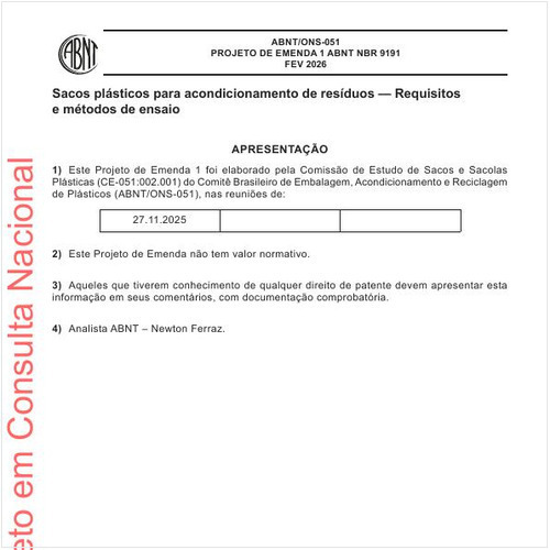 Sacos plásticos para acondicionamento de resíduos - Requisitos e métodos de ensaio