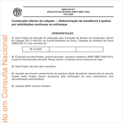 Construção inferior do calçado — Determinação da resistência à quebra por solicitações contínuas no enfranque