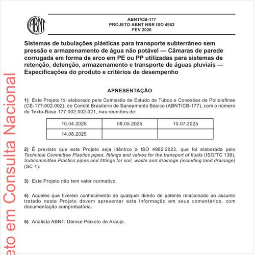Sistemas de tubulações plásticas para transporte subterrâneo sem pressão e armazenamento de água não potável — Câmaras de parede corrugada em forma de arco em PE ou PP utilizadas para sistemas de retenção, detenção, armazenamento e transporte de águas