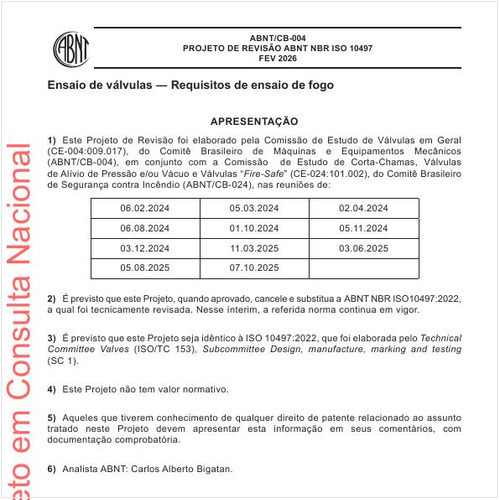 Ensaio de válvulas - Requisitos de ensaio de fogo