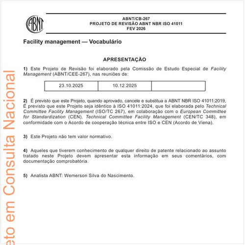 Facility management - Vocabulário