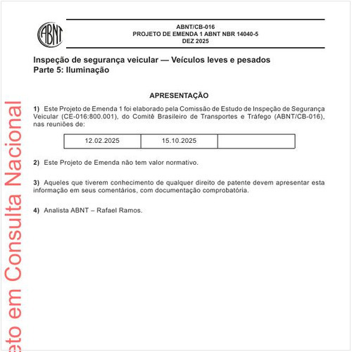 Inspeção de segurança veicular - Veículos leves e pesados Parte 5: Iluminação