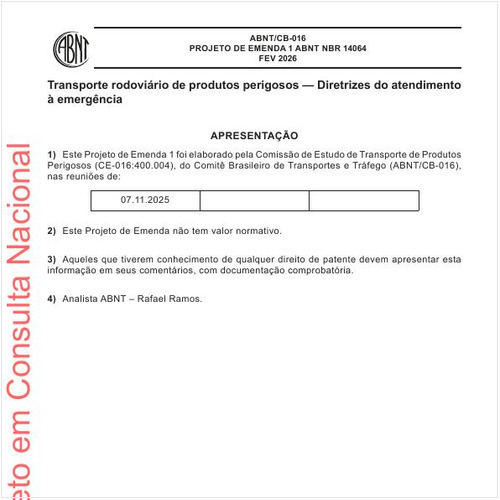 Transporte rodoviário de produtos perigosos - Diretrizes do atendimento à emergência